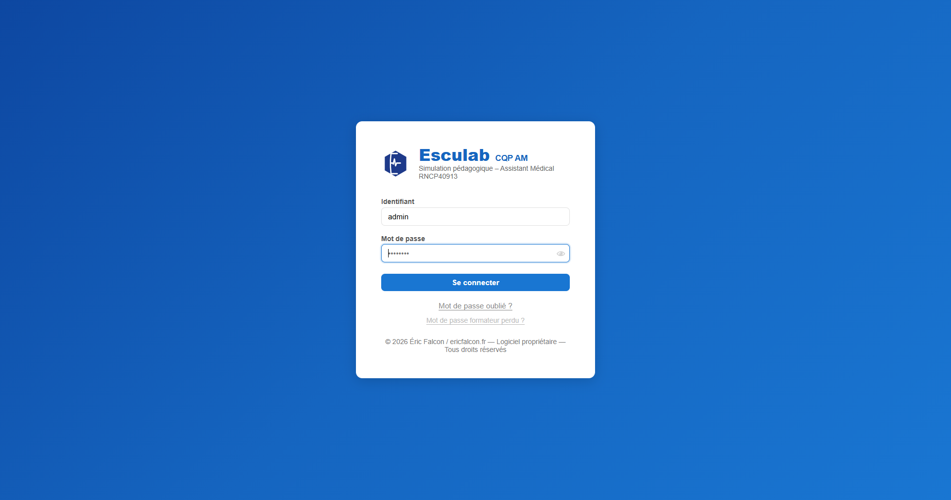 Écran de connexion Esculab